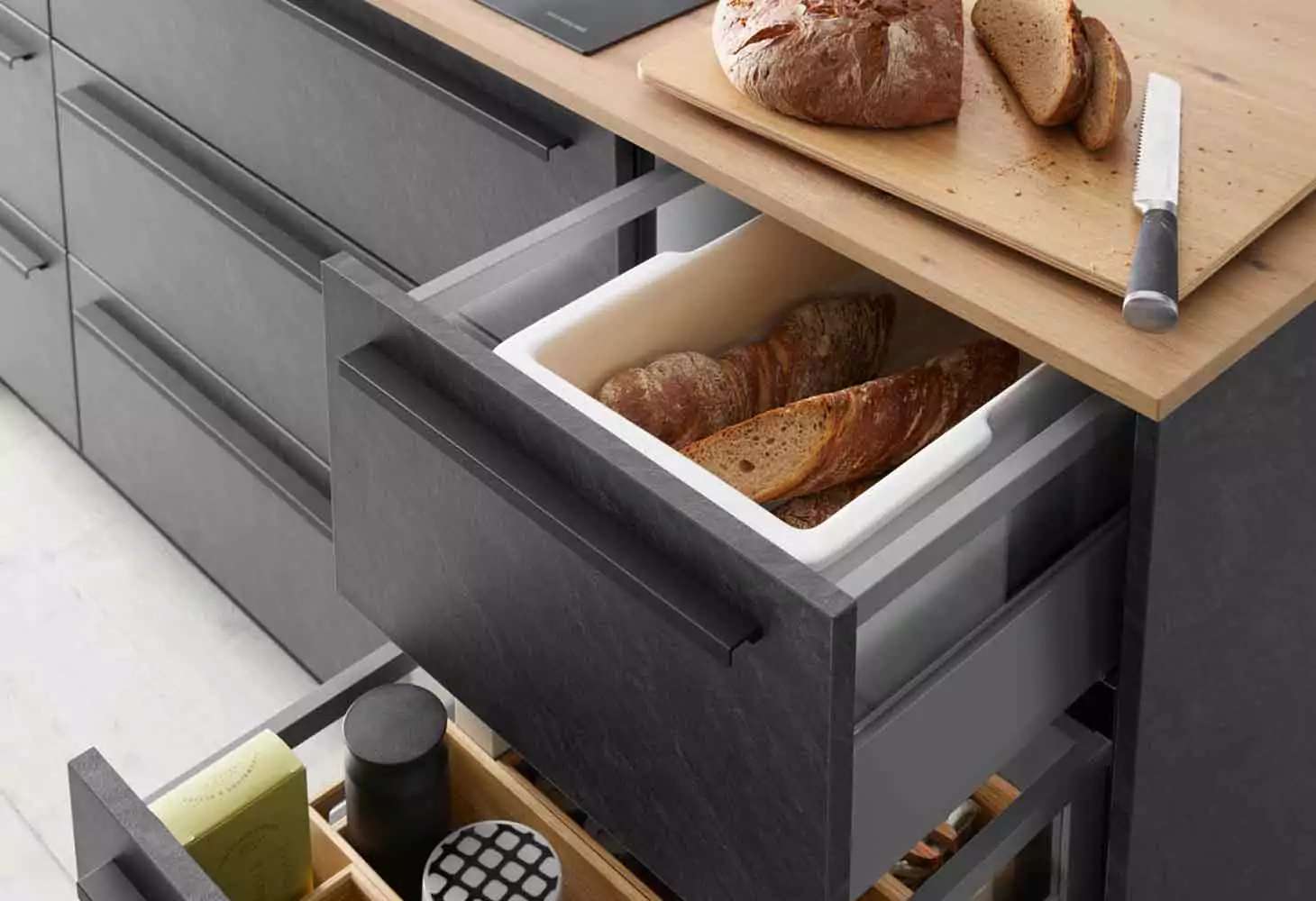 Brotbox integriert in eine Schublade