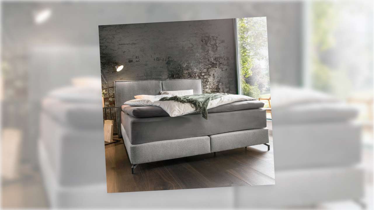 Boxspringbett, Stoff grau