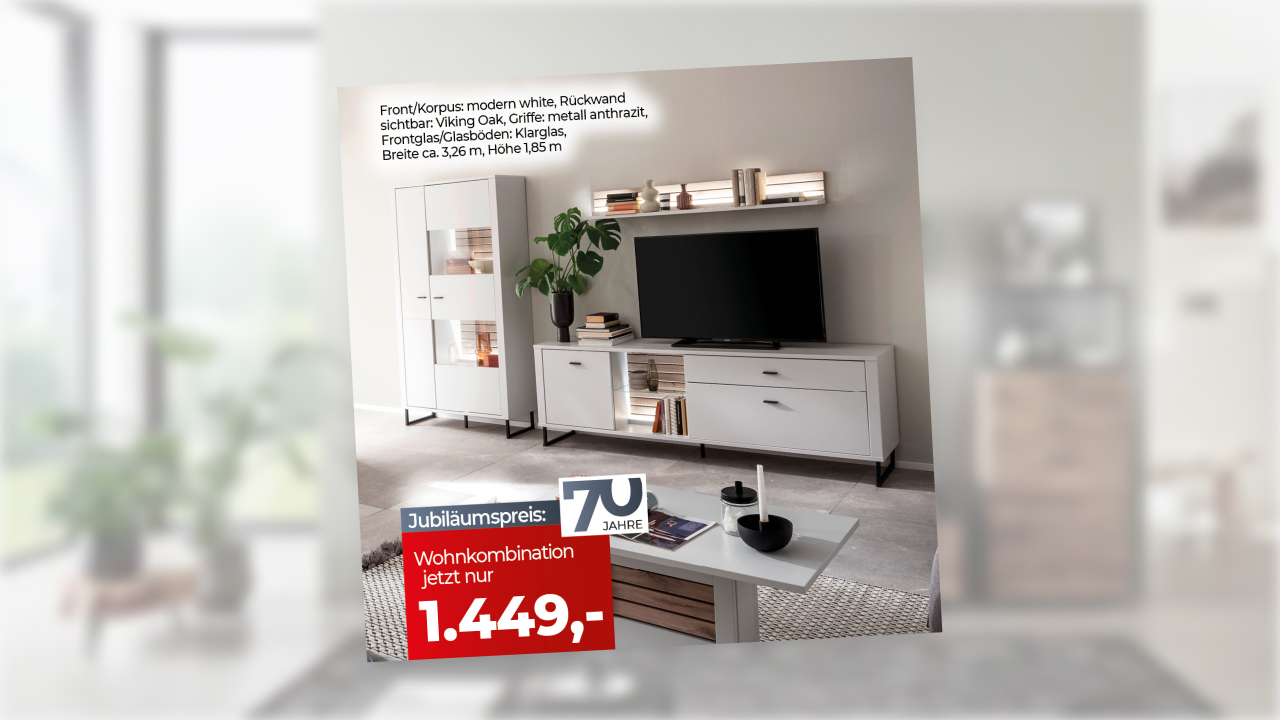 Wohnkombination Front/Korpus: modern white, Rückwand sichtbar: Viking Oak