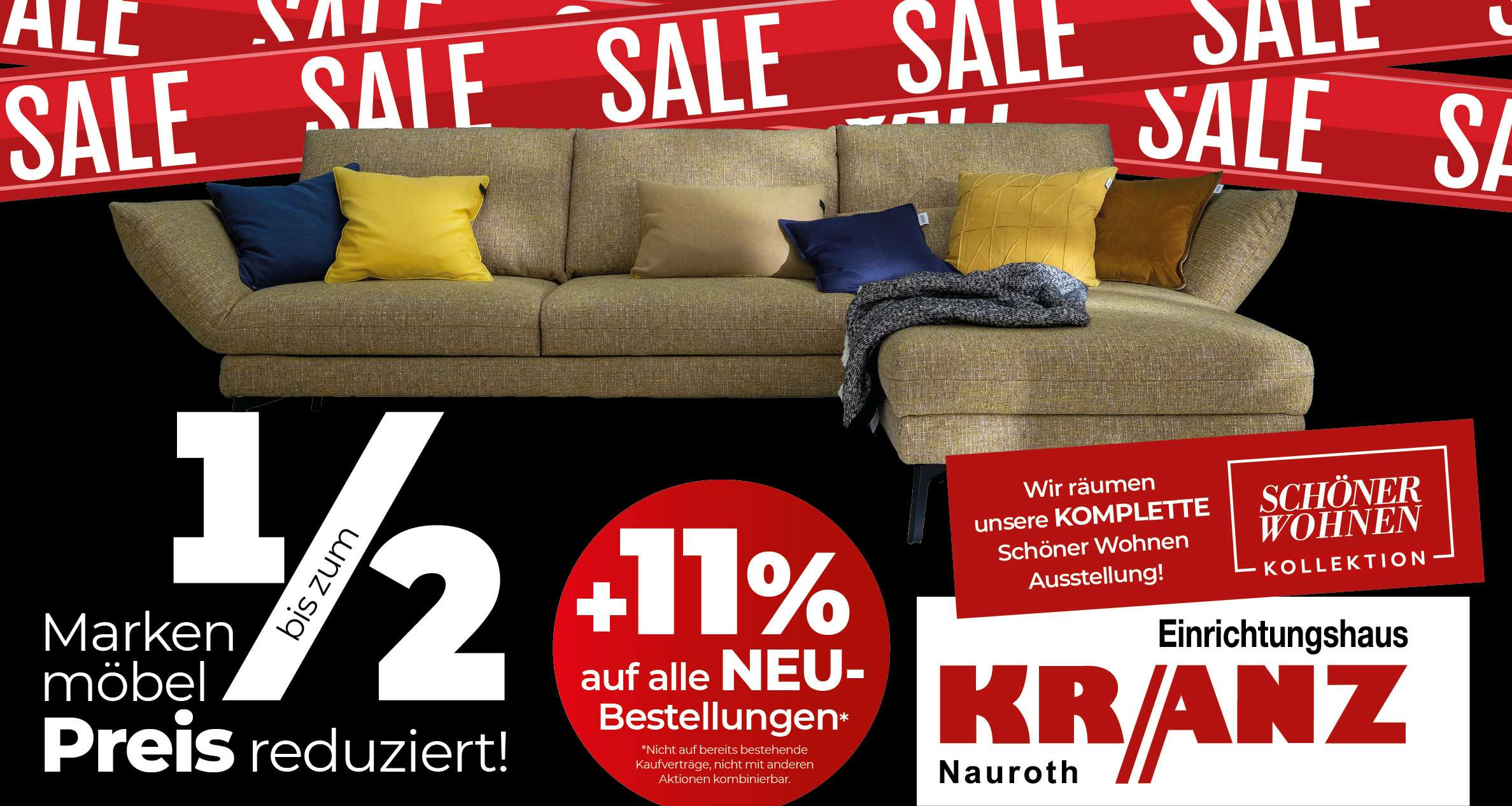 Abverkauf 50 % Rabatt + 11 % Rabatt auf Neu-Bestellungen