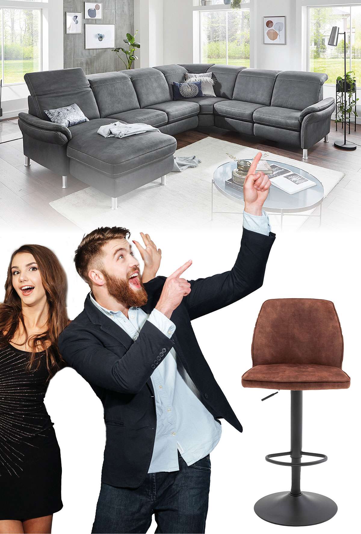 Junges Paar freut sich über günstige Möbel